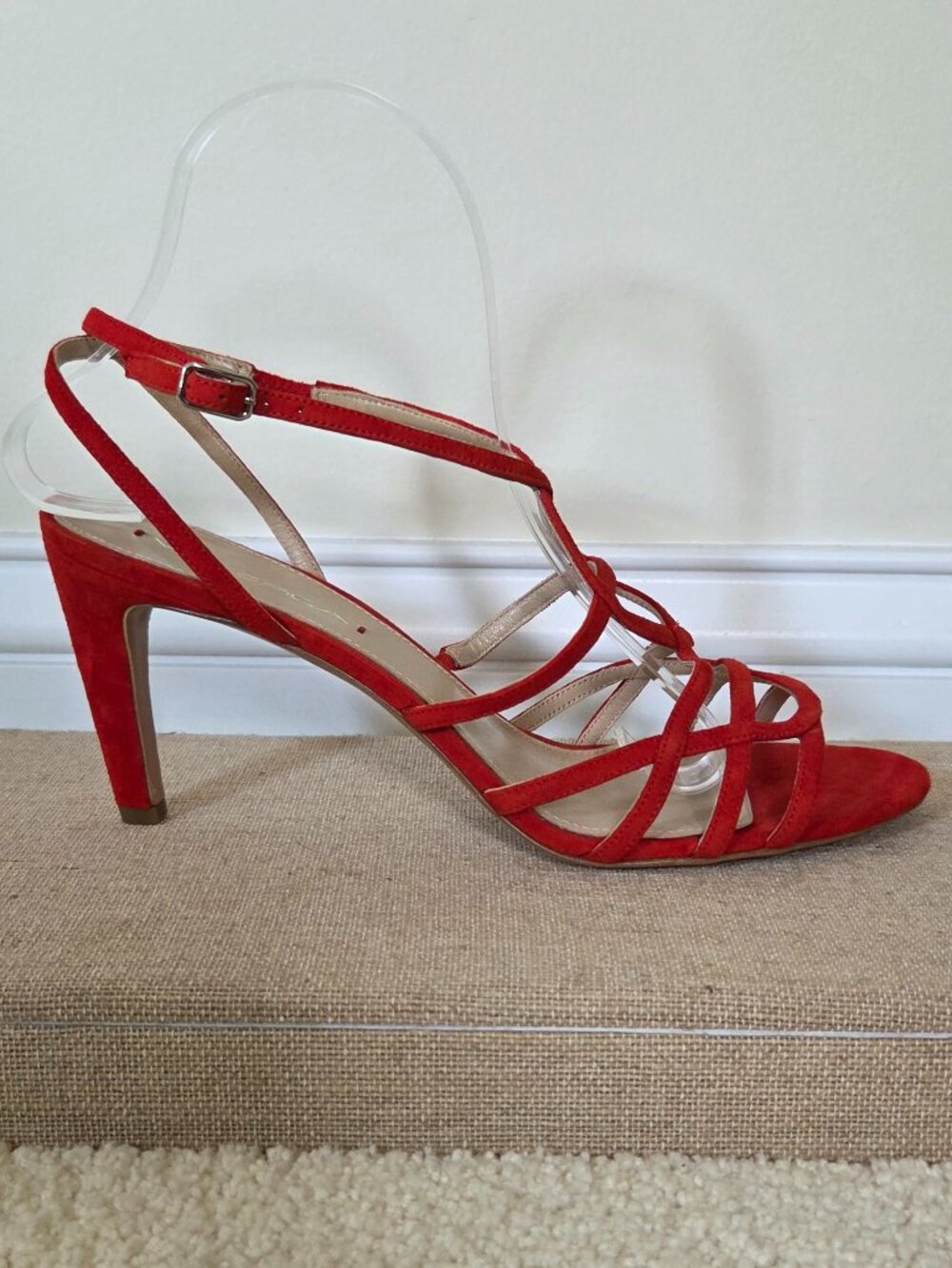 Via Spiga Red Suede Strappy High Heel Sandals
